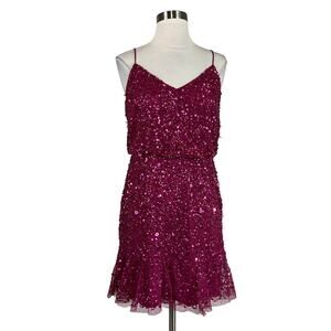 Adrianna Papell Women's Cocktail Dress Size 6 Pink Sequin Mini Fit and Flare